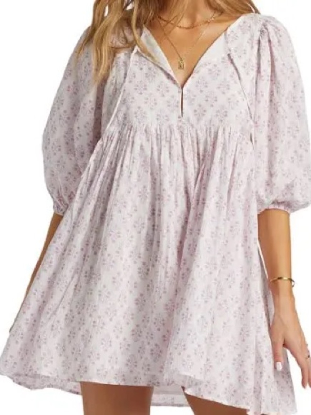 Billabong Pale Pink Mini Dress with Puff Sleeves